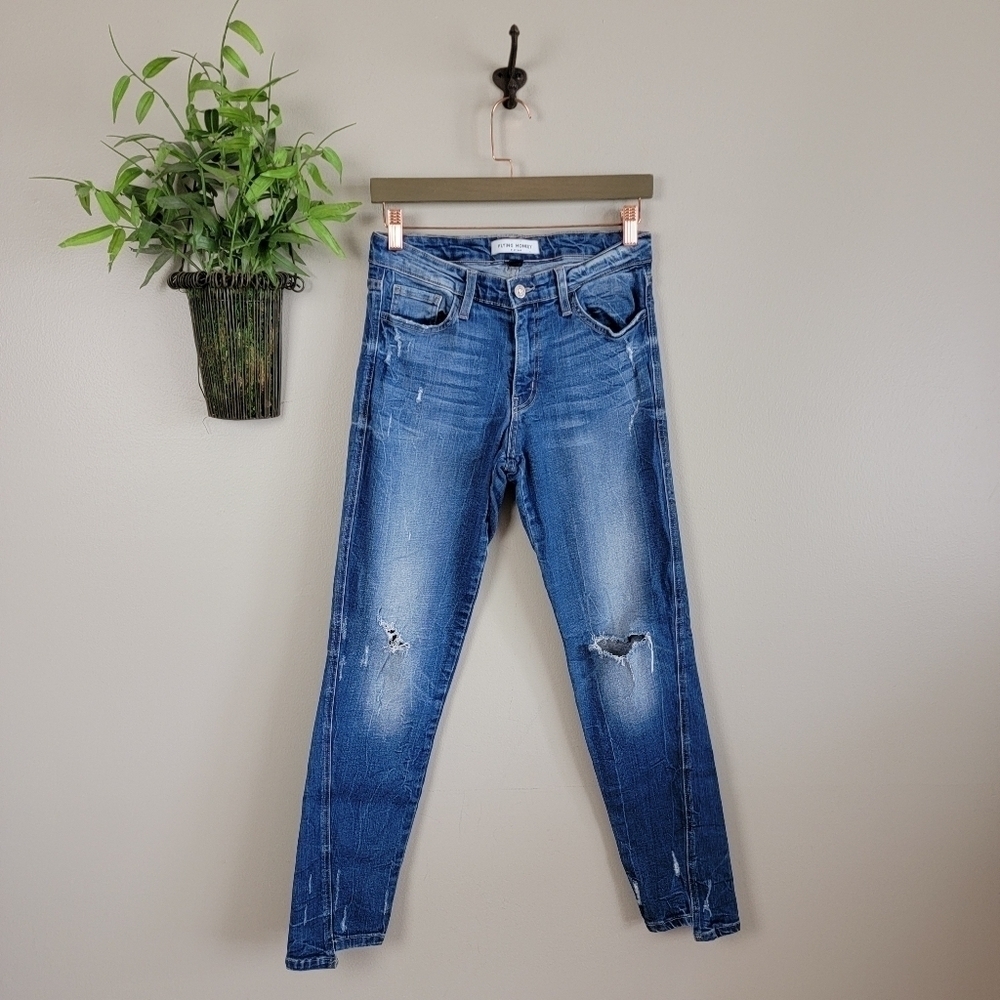 Flying Monkey 29 Platinum Skinny Mid Rise Distressed Medium Wash Angled Jeans